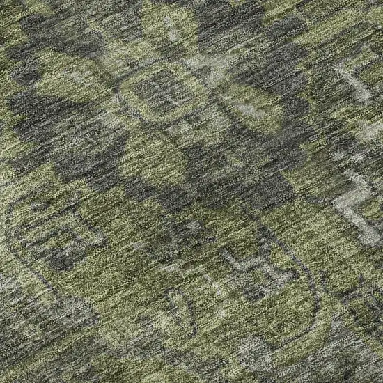 8' Green And Gray Oriental Washable Round Rug With UV Protection Photo 9