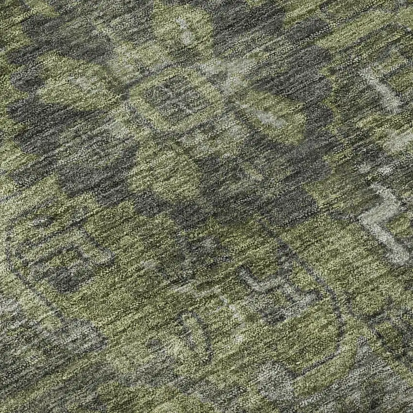 8' Green And Gray Oriental Washable Round Rug With UV Protection Photo 9