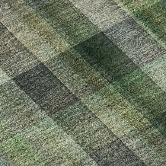 8' Green And Gray Plaid Washable Round Rug With UV Protection Photo 9