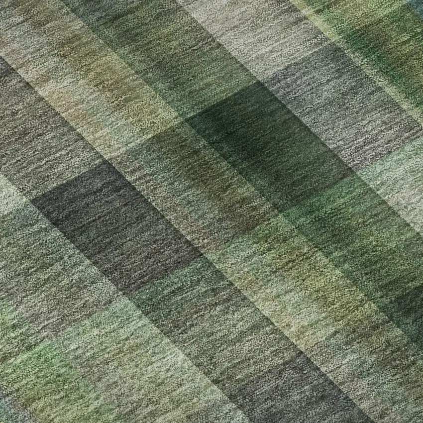 8' Green And Gray Plaid Washable Round Rug With UV Protection Photo 9