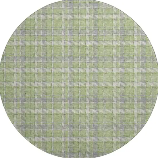 8' Green And Gray Plaid Washable Round Rug With UV Protection Photo 4