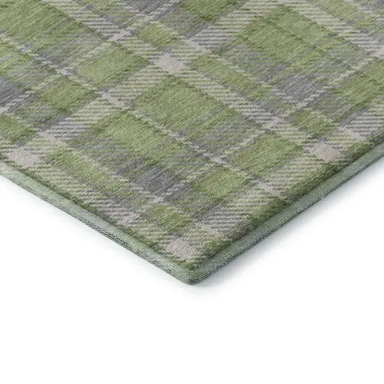 8' Green And Gray Plaid Washable Round Rug With UV Protection Photo 7