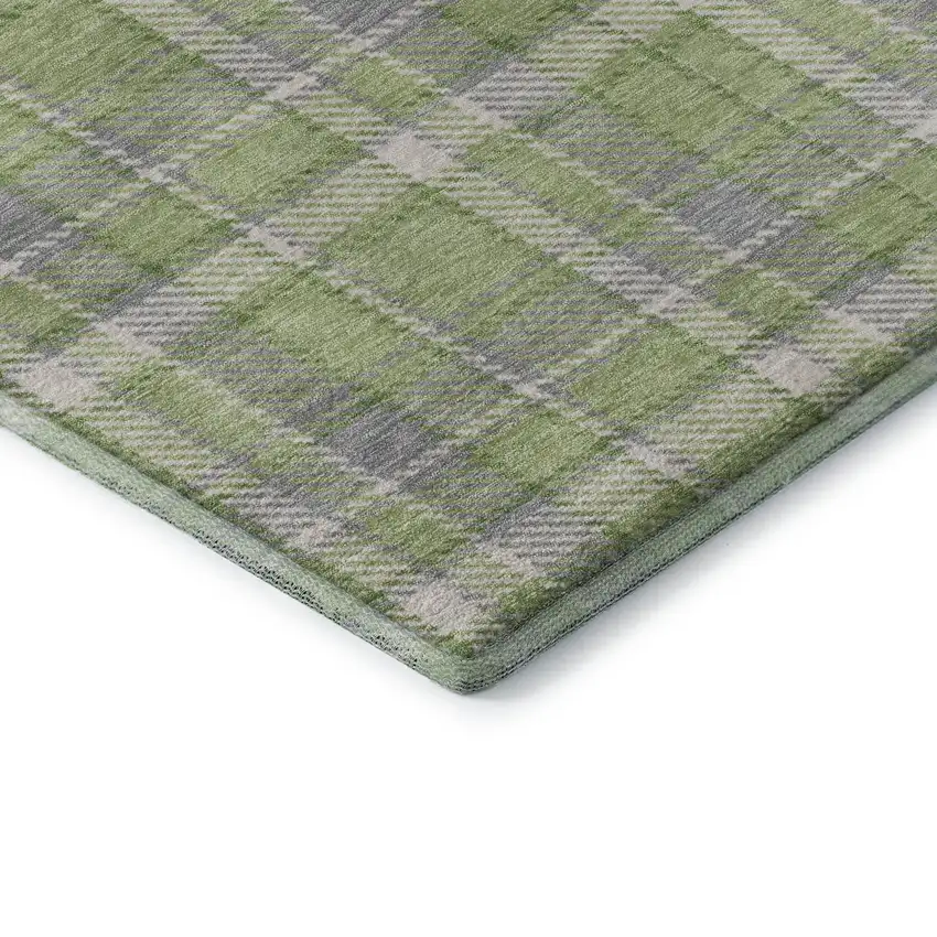 8' Green And Gray Plaid Washable Round Rug With UV Protection Photo 7