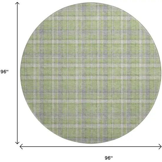 8' Green And Gray Plaid Washable Round Rug With UV Protection Photo 9