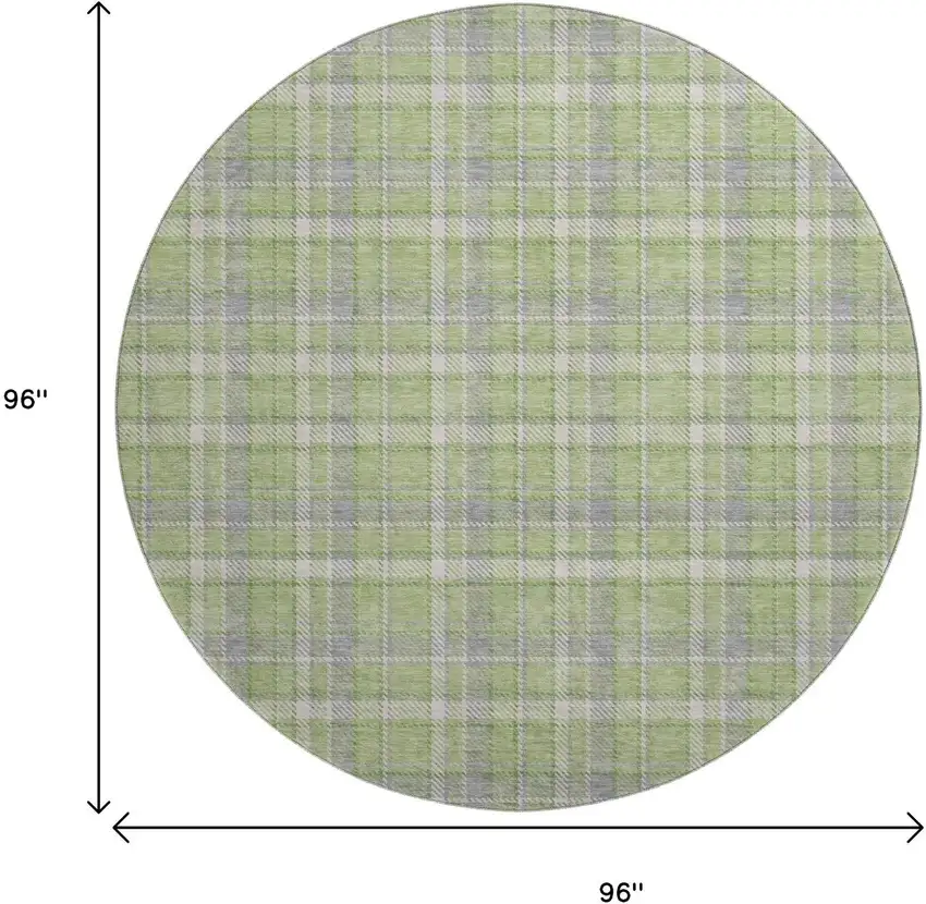 8' Green And Gray Plaid Washable Round Rug With UV Protection Photo 9