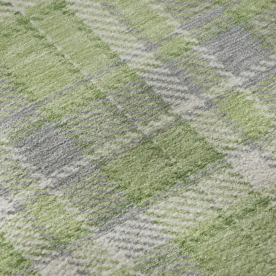 8' Green And Gray Plaid Washable Round Rug With UV Protection Photo 9
