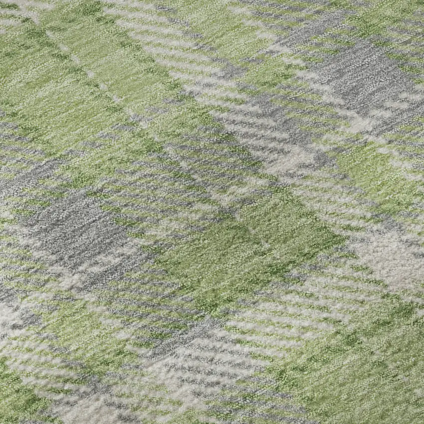 8' Green And Gray Plaid Washable Round Rug With UV Protection Photo 9