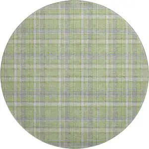 Photo of 8' Green And Gray Plaid Washable Round Rug With UV Protection