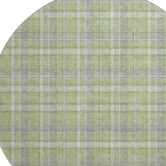 8' Green And Gray Plaid Washable Round Rug With UV Protection Photo 3