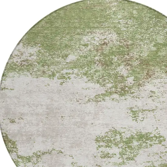 8' Green And Gray Round Abstract Washable Indoor Outdoor Area Rug Photo 4