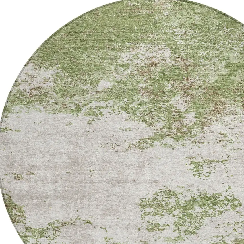 8' Green And Gray Round Abstract Washable Indoor Outdoor Area Rug Photo 4