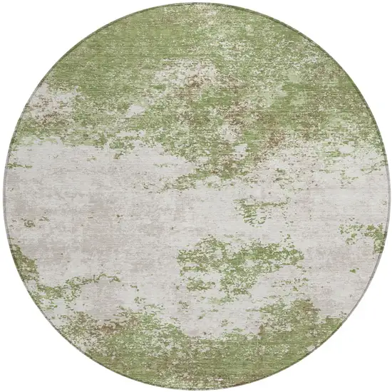 8' Green And Gray Round Abstract Washable Indoor Outdoor Area Rug Photo 2