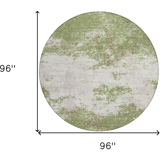 8' Green And Gray Round Abstract Washable Indoor Outdoor Area Rug Photo 3