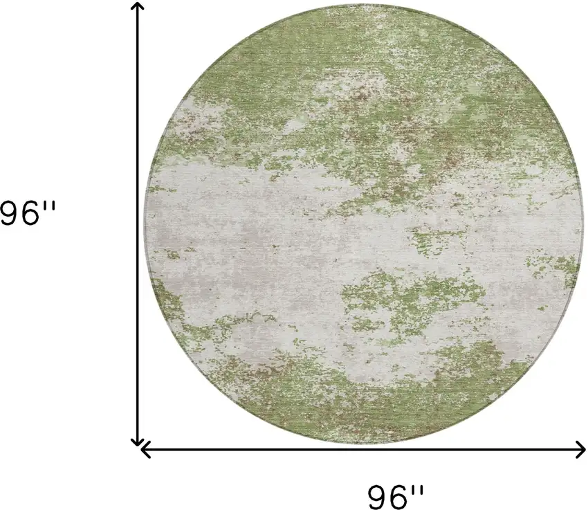 8' Green And Gray Round Abstract Washable Indoor Outdoor Area Rug Photo 3