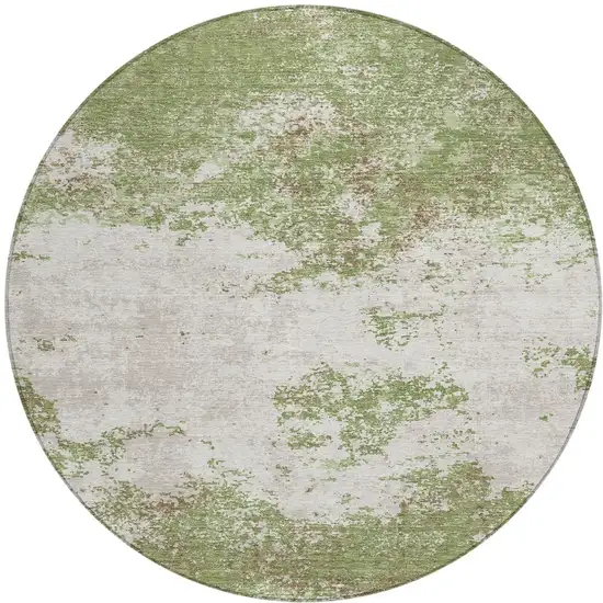 8' Green And Gray Round Abstract Washable Indoor Outdoor Area Rug Photo 5