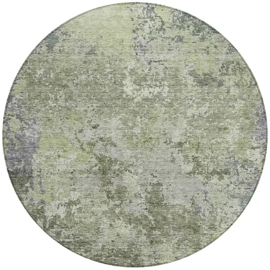 8' Green And Gray Round Abstract Washable Indoor Outdoor Area Rug Photo 5