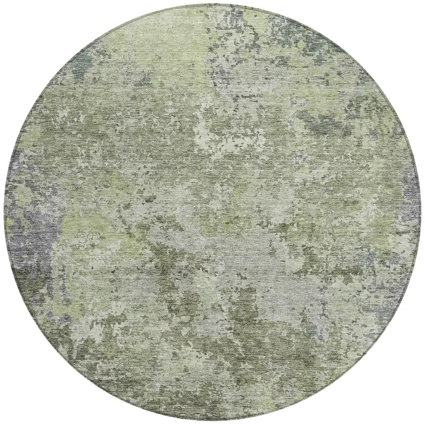 8' Green And Gray Round Abstract Washable Indoor Outdoor Area Rug Photo 5