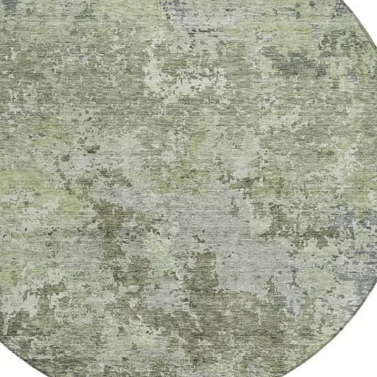 8' Green And Gray Round Abstract Washable Indoor Outdoor Area Rug Photo 4