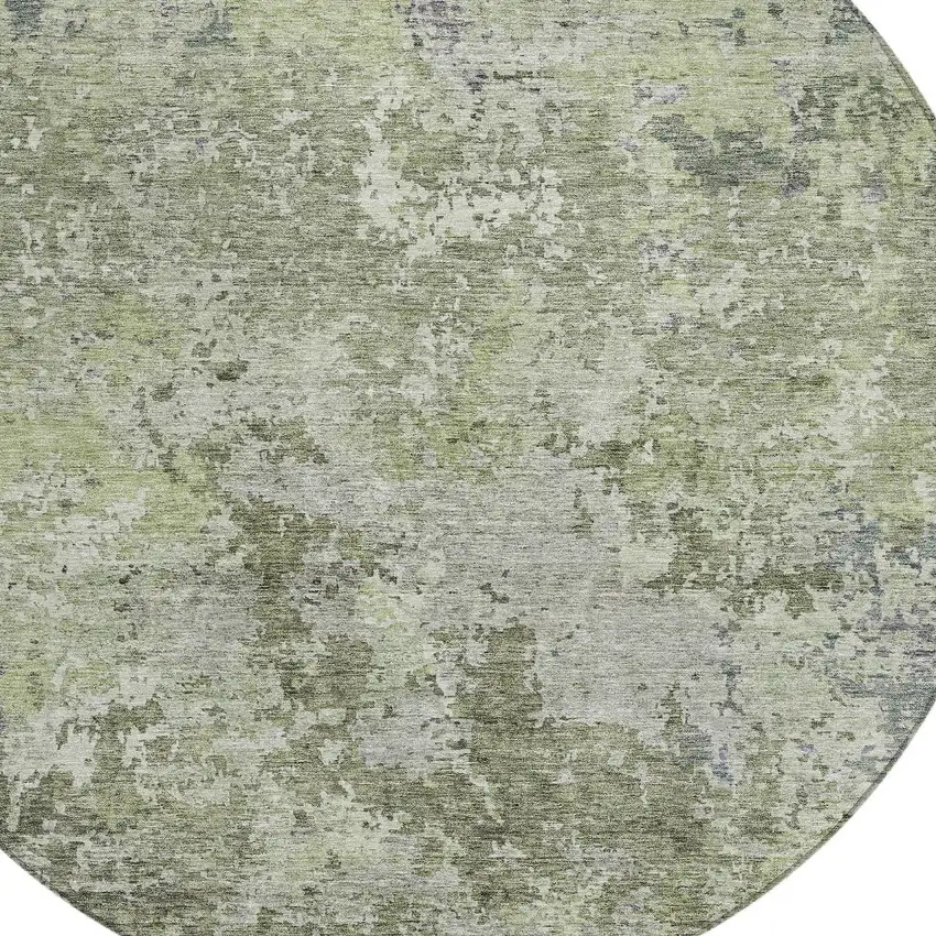 8' Green And Gray Round Abstract Washable Indoor Outdoor Area Rug Photo 4