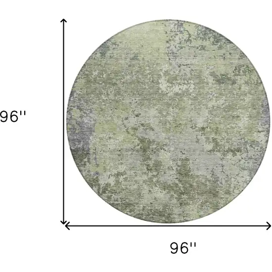 8' Green And Gray Round Abstract Washable Indoor Outdoor Area Rug Photo 3