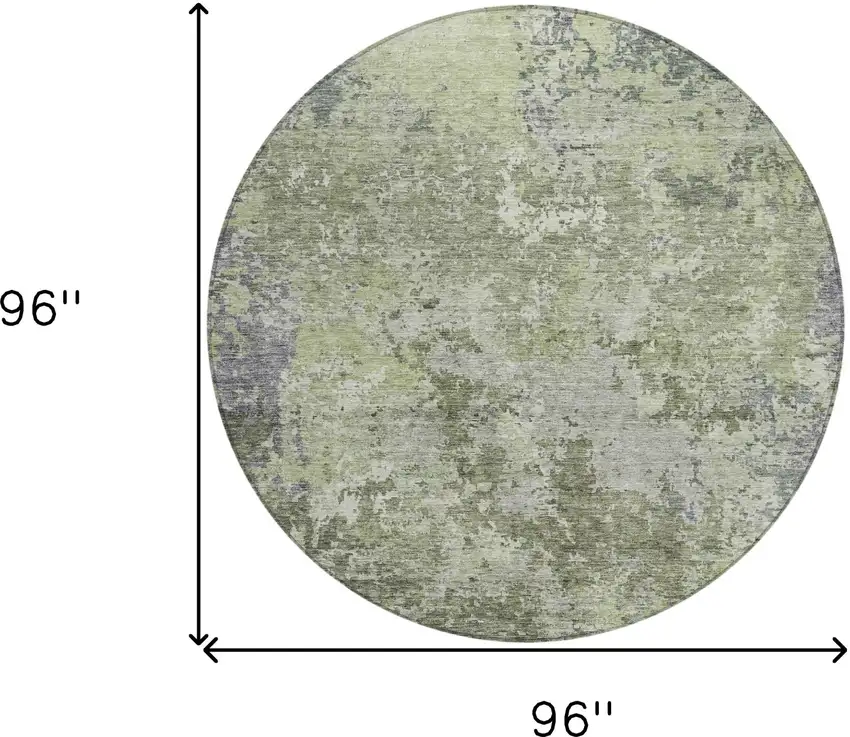 8' Green And Gray Round Abstract Washable Indoor Outdoor Area Rug Photo 3