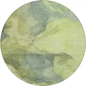 Photo of 8' Green And Gray Round Abstract Washable Indoor Outdoor Area Rug