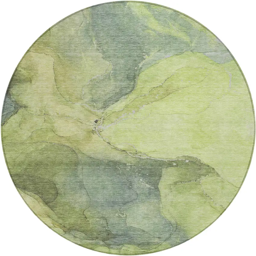 8' Green And Gray Round Abstract Washable Indoor Outdoor Area Rug Photo 1