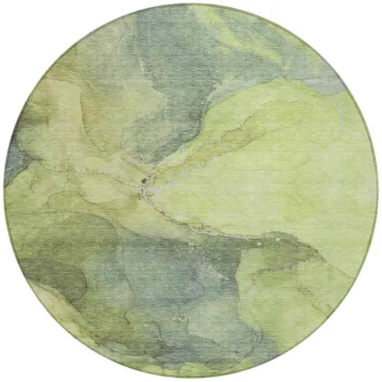 8' Green And Gray Round Abstract Washable Indoor Outdoor Area Rug Photo 3