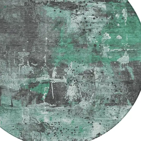 8' Green And Gray Round Abstract Washable Indoor Outdoor Area Rug Photo 9