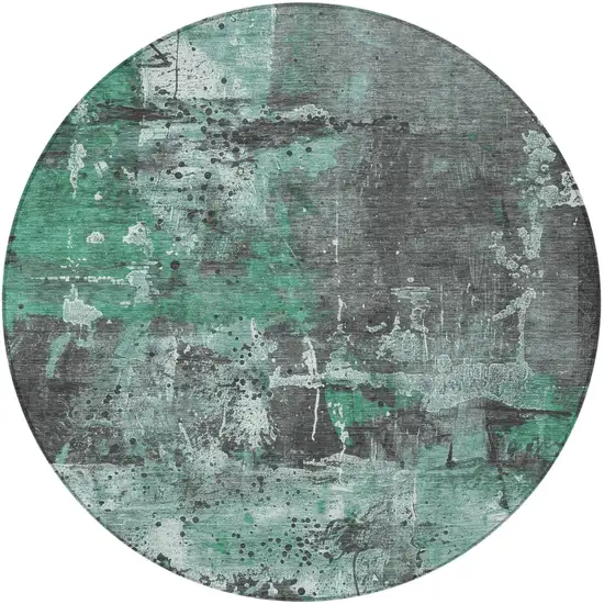 8' Green And Gray Round Abstract Washable Indoor Outdoor Area Rug Photo 4
