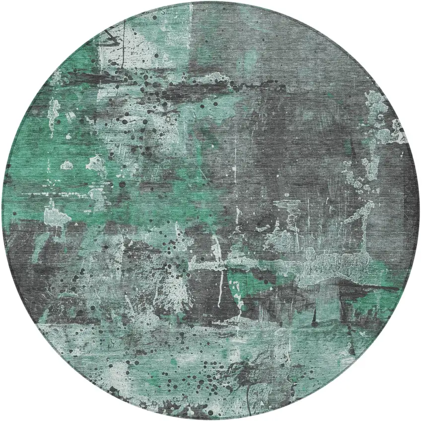 8' Green And Gray Round Abstract Washable Indoor Outdoor Area Rug Photo 4