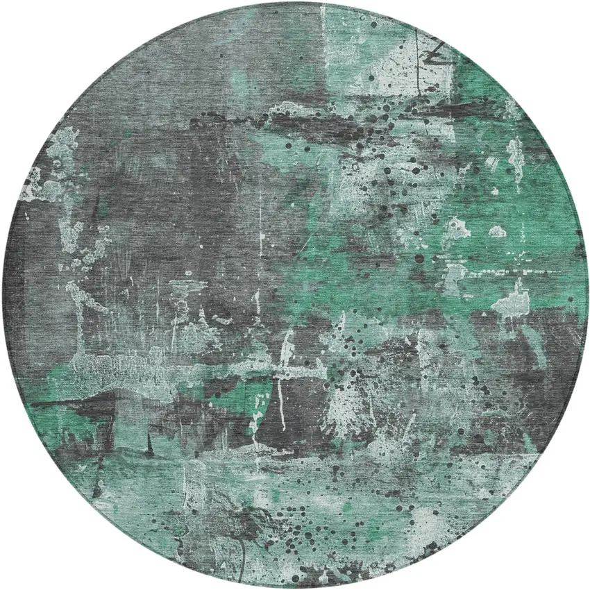 8' Green And Gray Round Abstract Washable Indoor Outdoor Area Rug Photo 1
