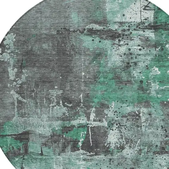 8' Green And Gray Round Abstract Washable Indoor Outdoor Area Rug Photo 5