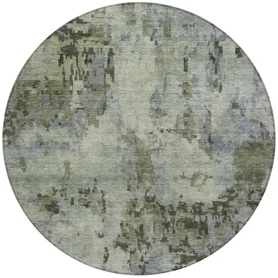 8' Green And Gray Round Abstract Washable Indoor Outdoor Area Rug Photo 3