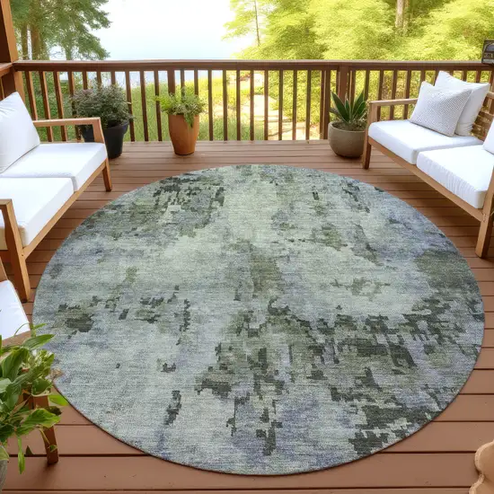 8' Green And Gray Round Abstract Washable Indoor Outdoor Area Rug Photo 4