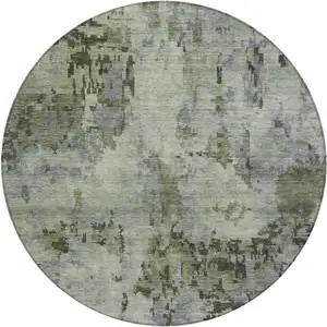 Photo of 8' Green And Gray Round Abstract Washable Indoor Outdoor Area Rug