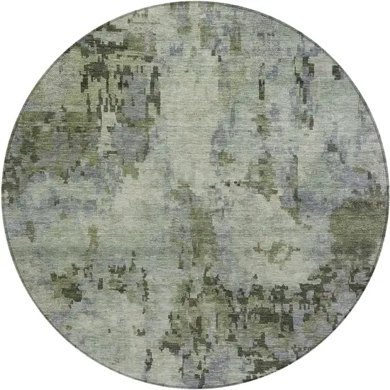 8' Green And Gray Round Abstract Washable Indoor Outdoor Area Rug Photo 1