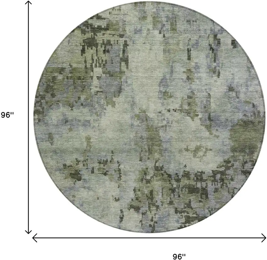 8' Green And Gray Round Abstract Washable Indoor Outdoor Area Rug Photo 3