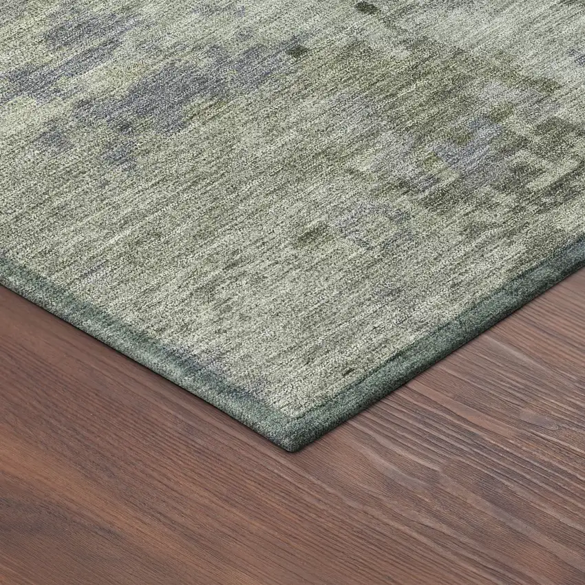 8' Green And Gray Round Abstract Washable Indoor Outdoor Area Rug Photo 8