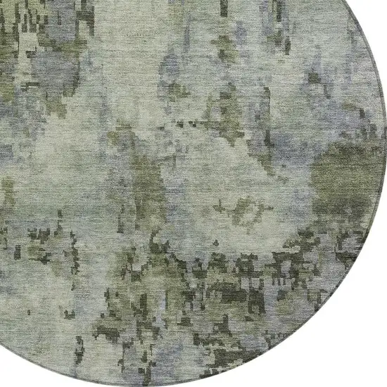 8' Green And Gray Round Abstract Washable Indoor Outdoor Area Rug Photo 2