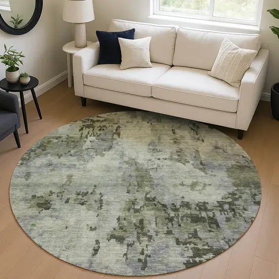 8' Green And Gray Round Abstract Washable Indoor Outdoor Area Rug Photo 5