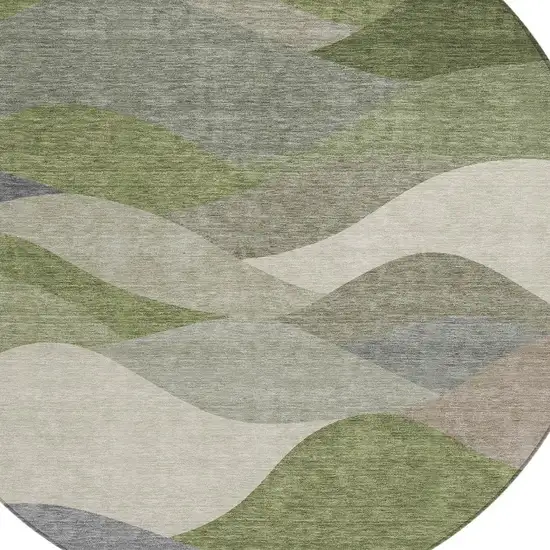 8' Green And Gray Round Abstract Washable Indoor Outdoor Area Rug Photo 2