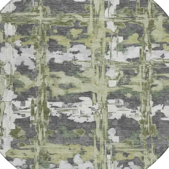 8' Green And Gray Round Abstract Washable Indoor Outdoor Area Rug Photo 2