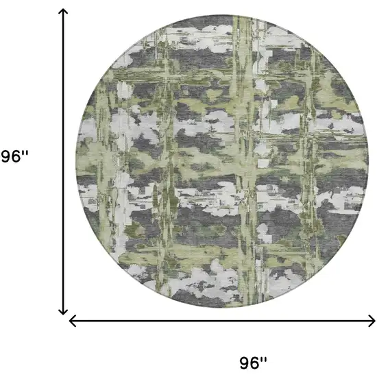 8' Green And Gray Round Abstract Washable Indoor Outdoor Area Rug Photo 6