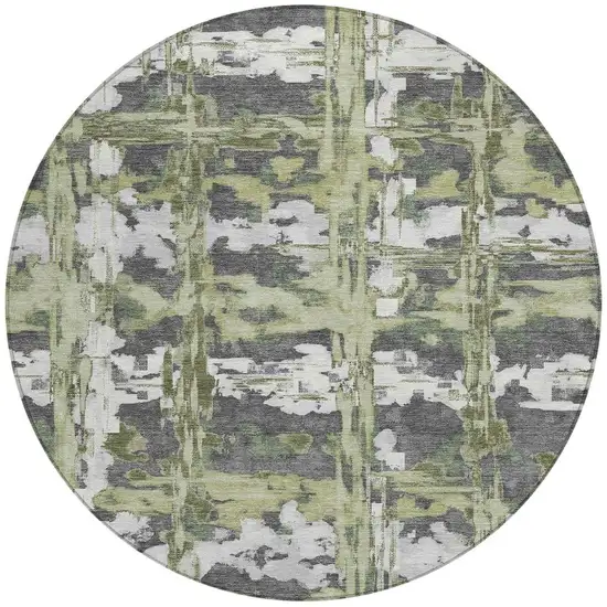 8' Green And Gray Round Abstract Washable Indoor Outdoor Area Rug Photo 3