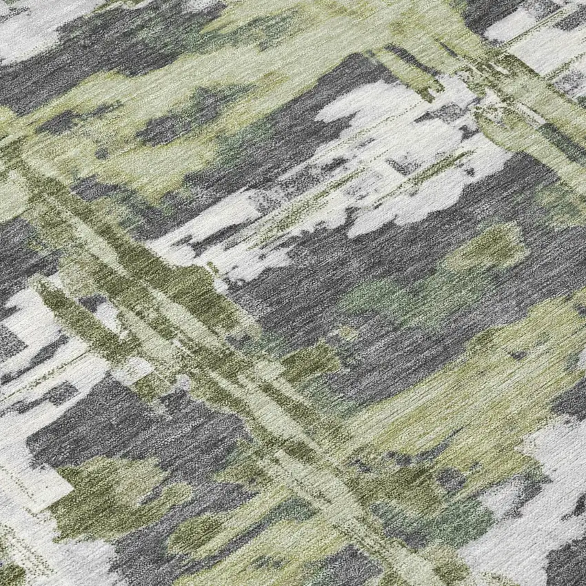 8' Green And Gray Round Abstract Washable Indoor Outdoor Area Rug Photo 5