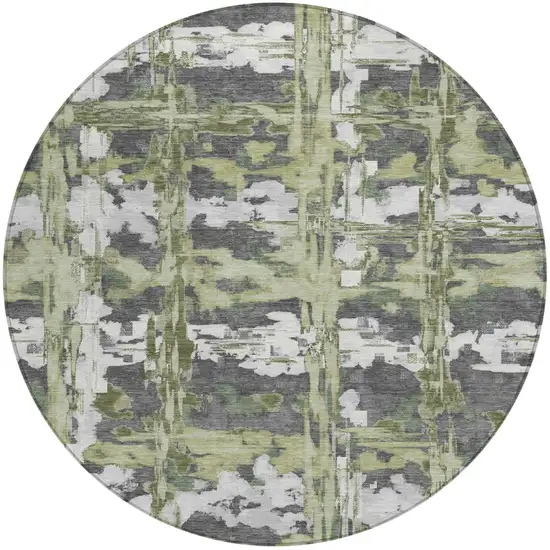 8' Green And Gray Round Abstract Washable Indoor Outdoor Area Rug Photo 1