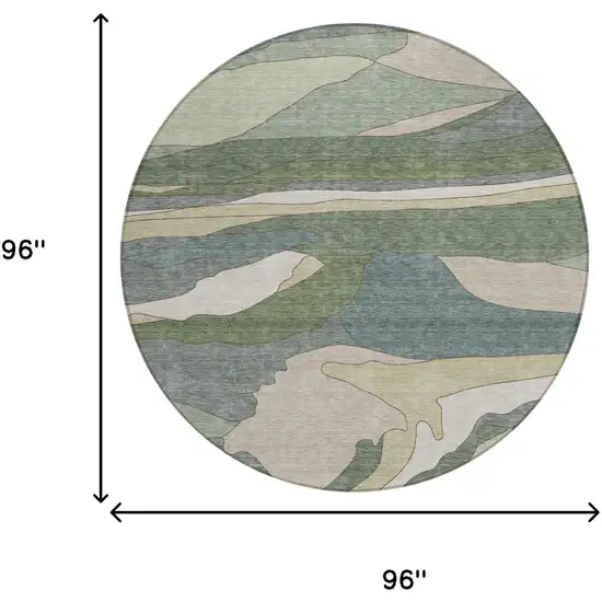 8' Green And Gray Round Abstract Washable Indoor Outdoor Area Rug Photo 5