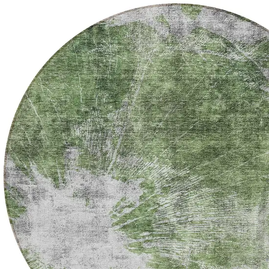 8' Green And Gray Round Abstract Washable Indoor Outdoor Area Rug Photo 4