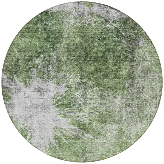 8' Green And Gray Round Abstract Washable Indoor Outdoor Area Rug Photo 5